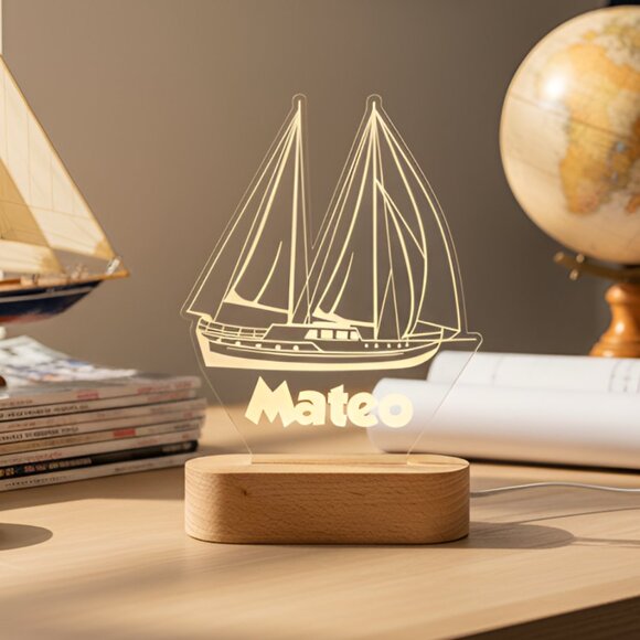 Sailboat LED Night Light | Personalized Boat Gift for Kids, Teens & Dads - Picture 8 of 8